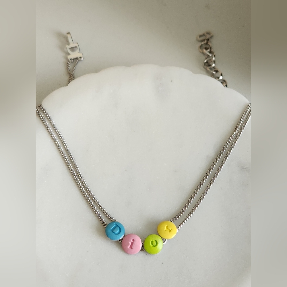 DIOR Enamel Charm Silver Tone Choker Necklace - Picture 3 of 5